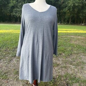 J. JILL LONG SLEEVE T SHIRT HEATHER GRAY PIMA COTTON BLEND DRESS POCKETS LARGE